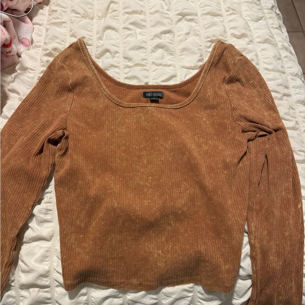 Brown Ribbed Long Sleeve Top